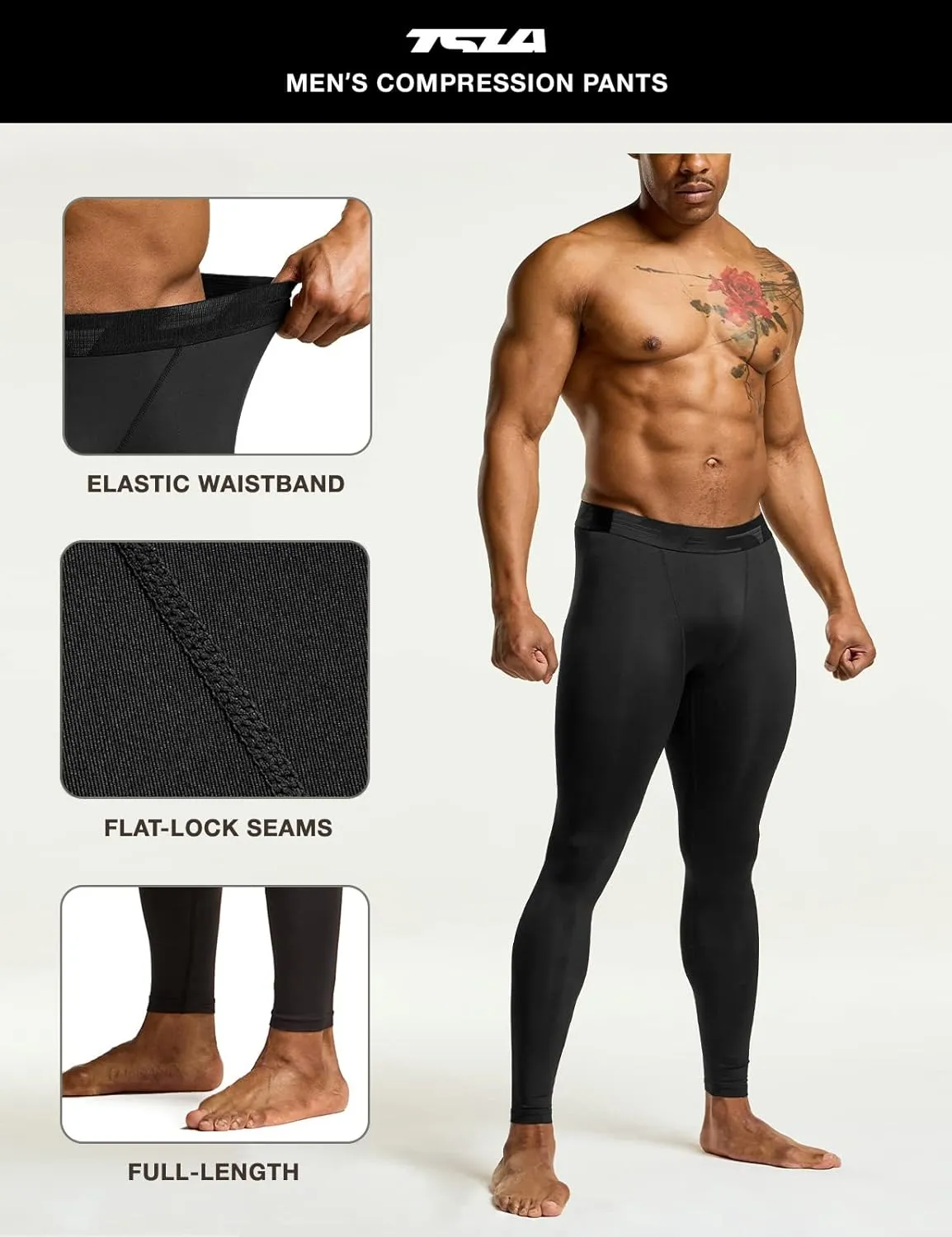 TSLA Men's Compression Pants - Cool Dry Athletic Sports Workout Running Tights Leggings Baselayer