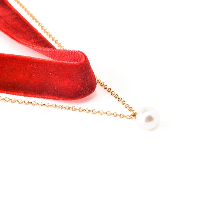 Velvet and Pearl Gold Choker