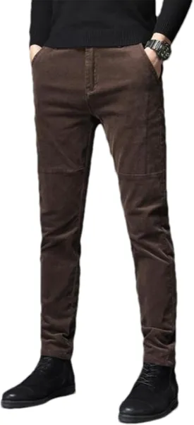 Winter Fleece Warm Corduroy Pants Men Business Slim Fit Stretch Thicken Gray EN8 Fluff Casual Trousers Male