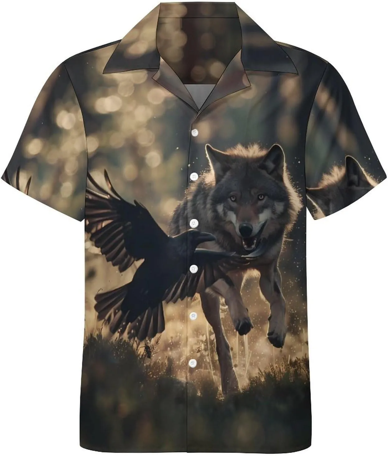 Wolf Wildlife Prints Men's Hawaiian Shirt Cuban Collar Shirt Short Sleeve Button Down Tops Beach T Shirts