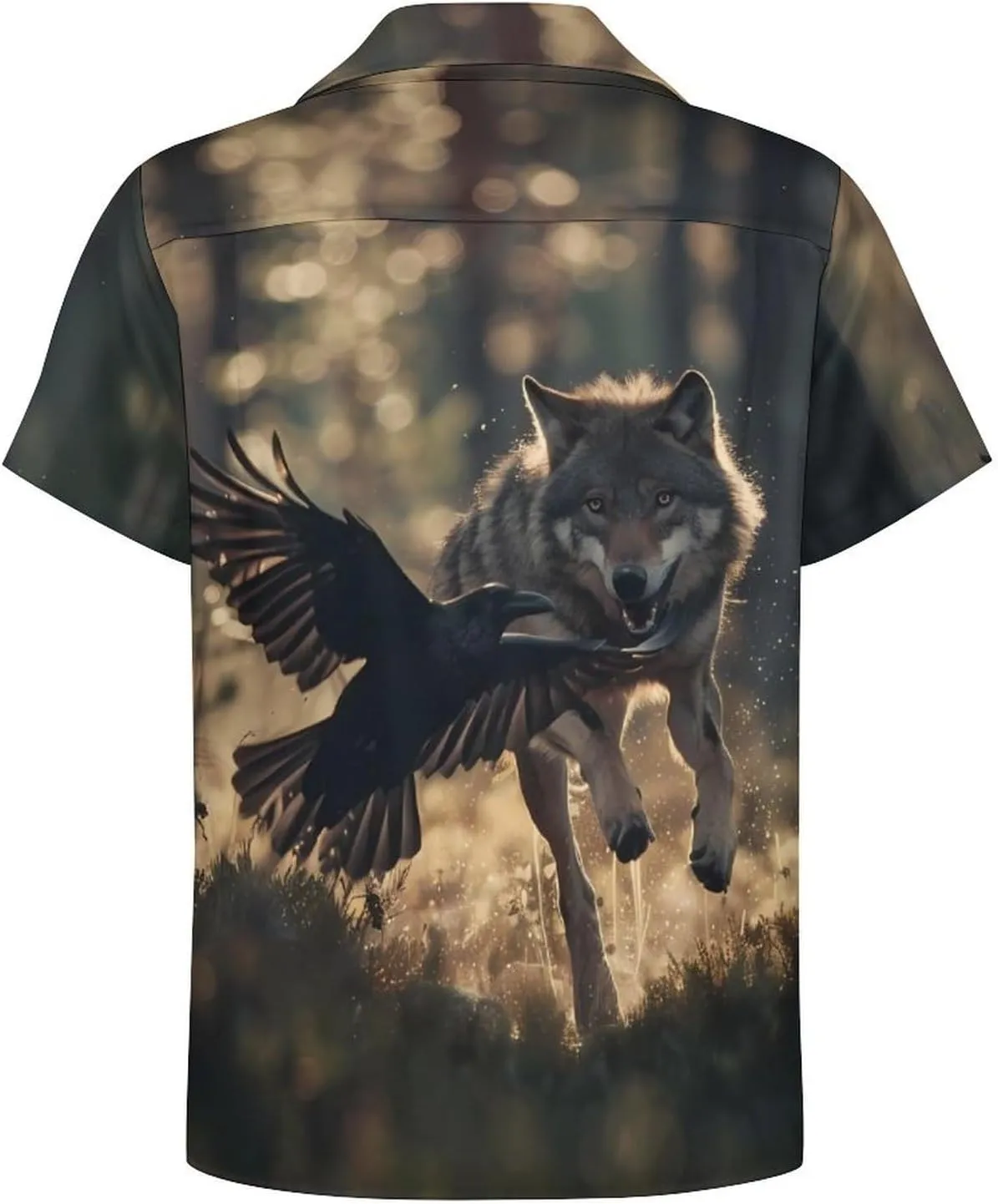 Wolf Wildlife Prints Men's Hawaiian Shirt Cuban Collar Shirt Short Sleeve Button Down Tops Beach T Shirts