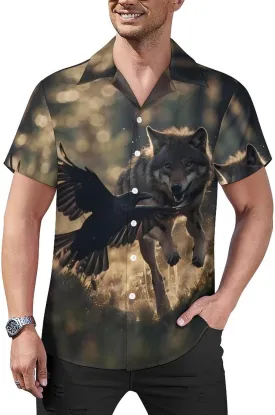 Wolf Wildlife Prints Men's Hawaiian Shirt Cuban Collar Shirt Short Sleeve Button Down Tops Beach T Shirts