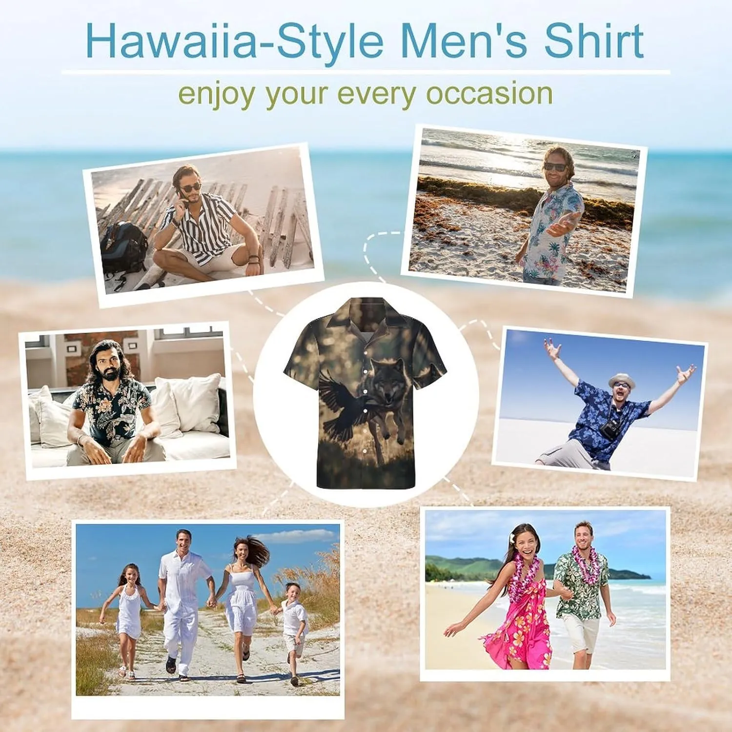 Wolf Wildlife Prints Men's Hawaiian Shirt Cuban Collar Shirt Short Sleeve Button Down Tops Beach T Shirts