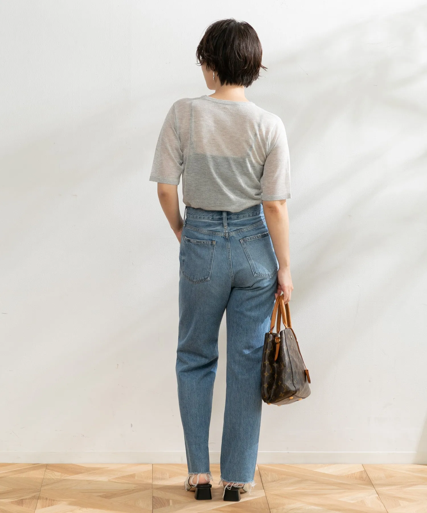 【WOMEN】ARCシアー5分袖ニットプルオーバー