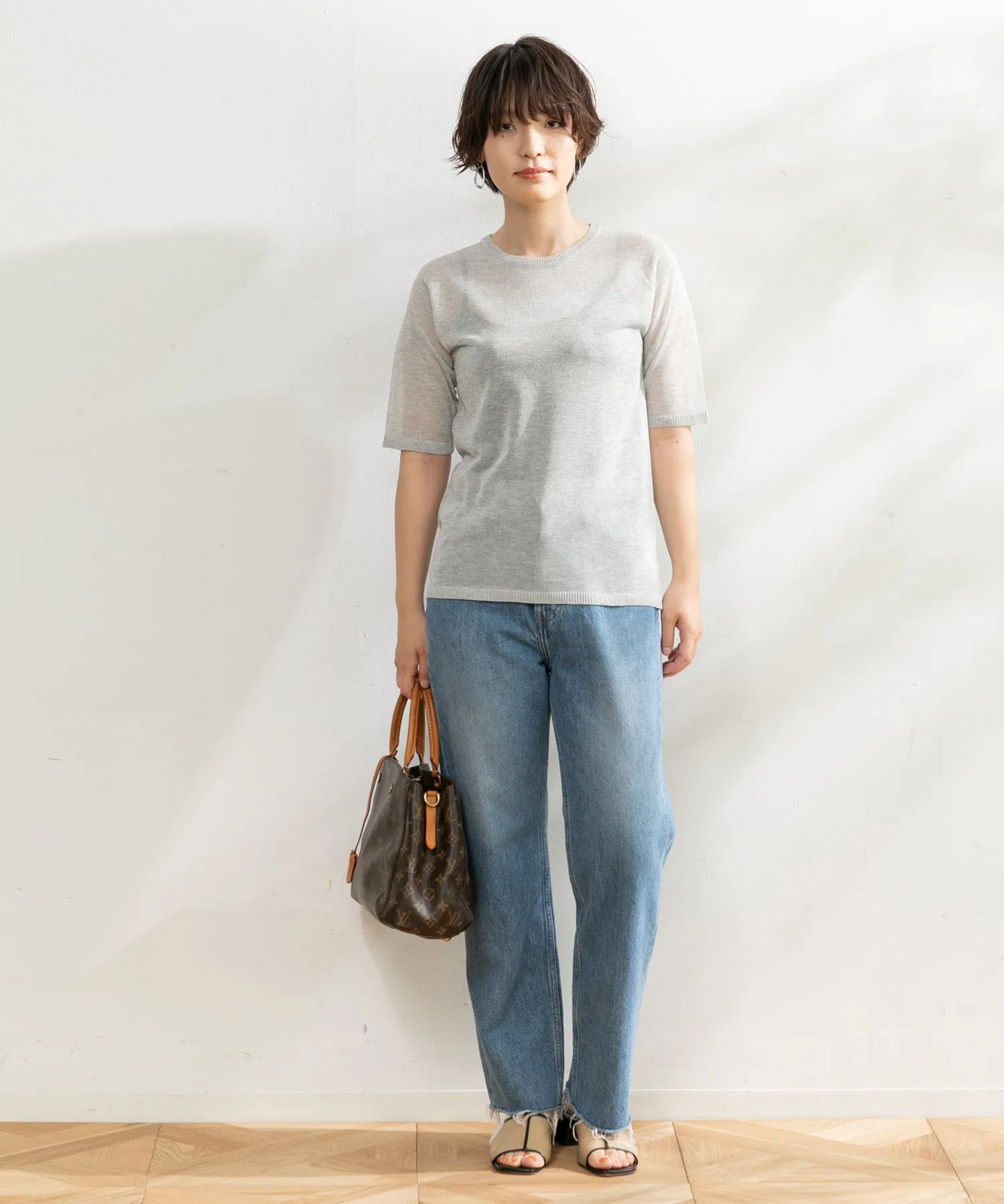 【WOMEN】ARCシアー5分袖ニットプルオーバー