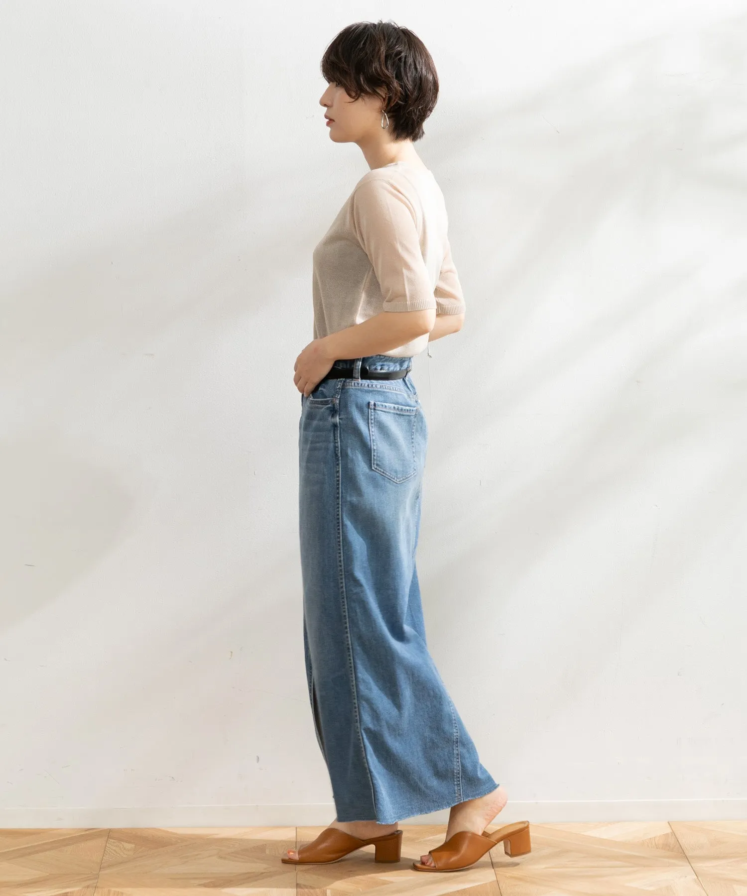 【WOMEN】ARCシアー5分袖ニットプルオーバー
