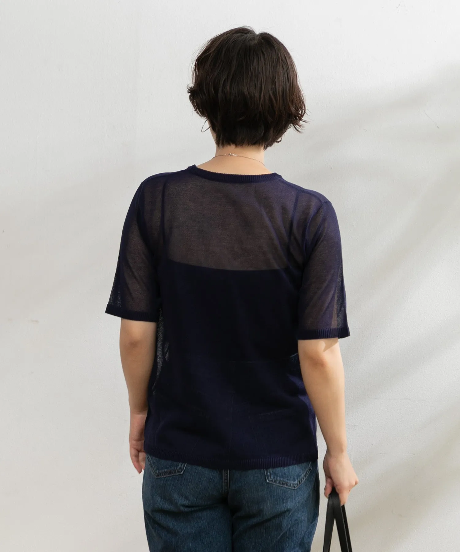 【WOMEN】ARCシアー5分袖ニットプルオーバー