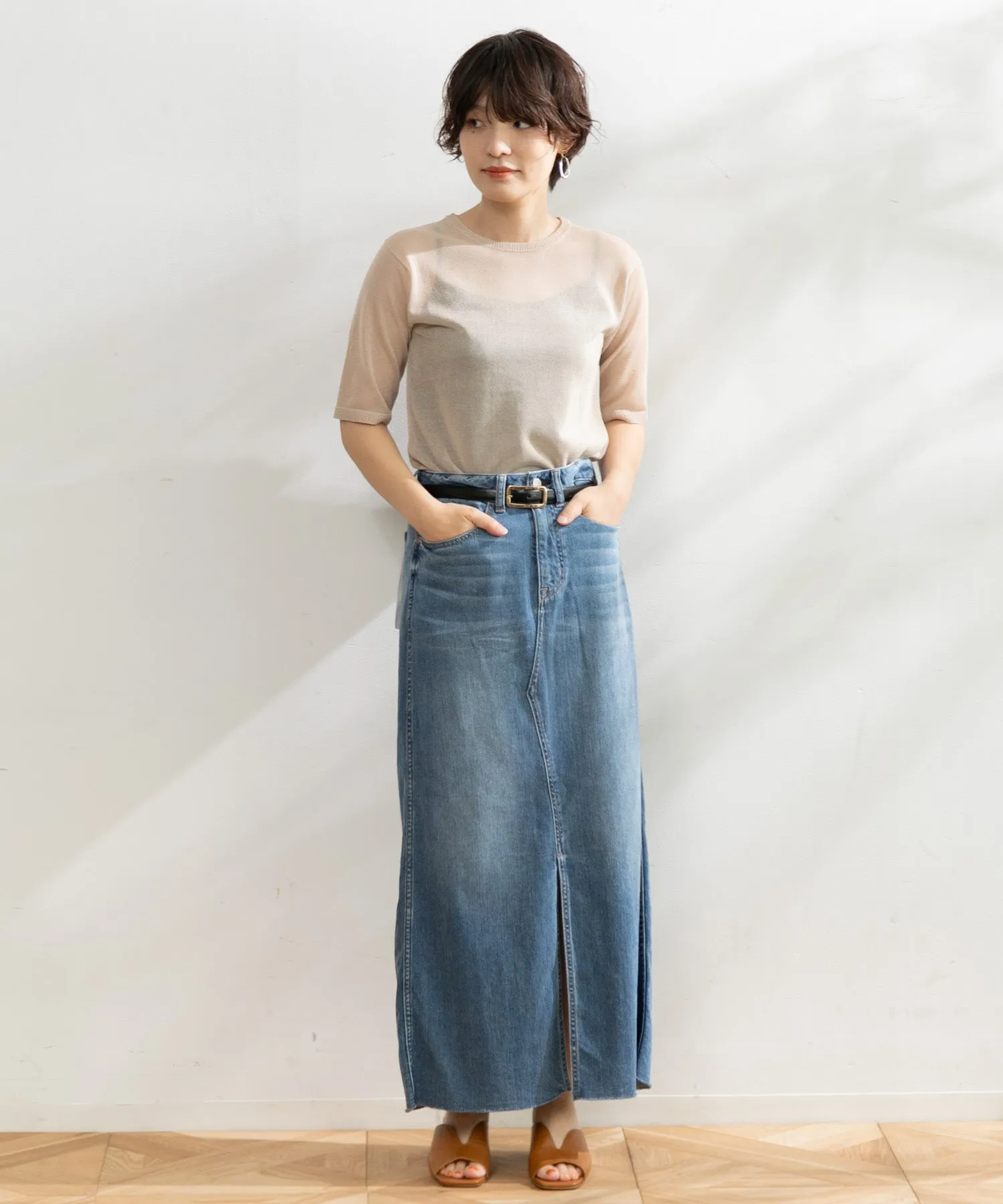 【WOMEN】ARCシアー5分袖ニットプルオーバー