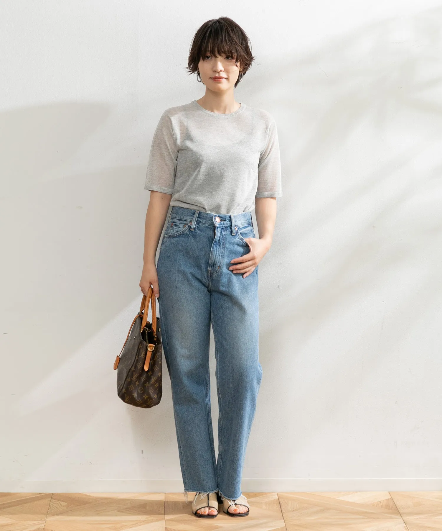 【WOMEN】ARCシアー5分袖ニットプルオーバー