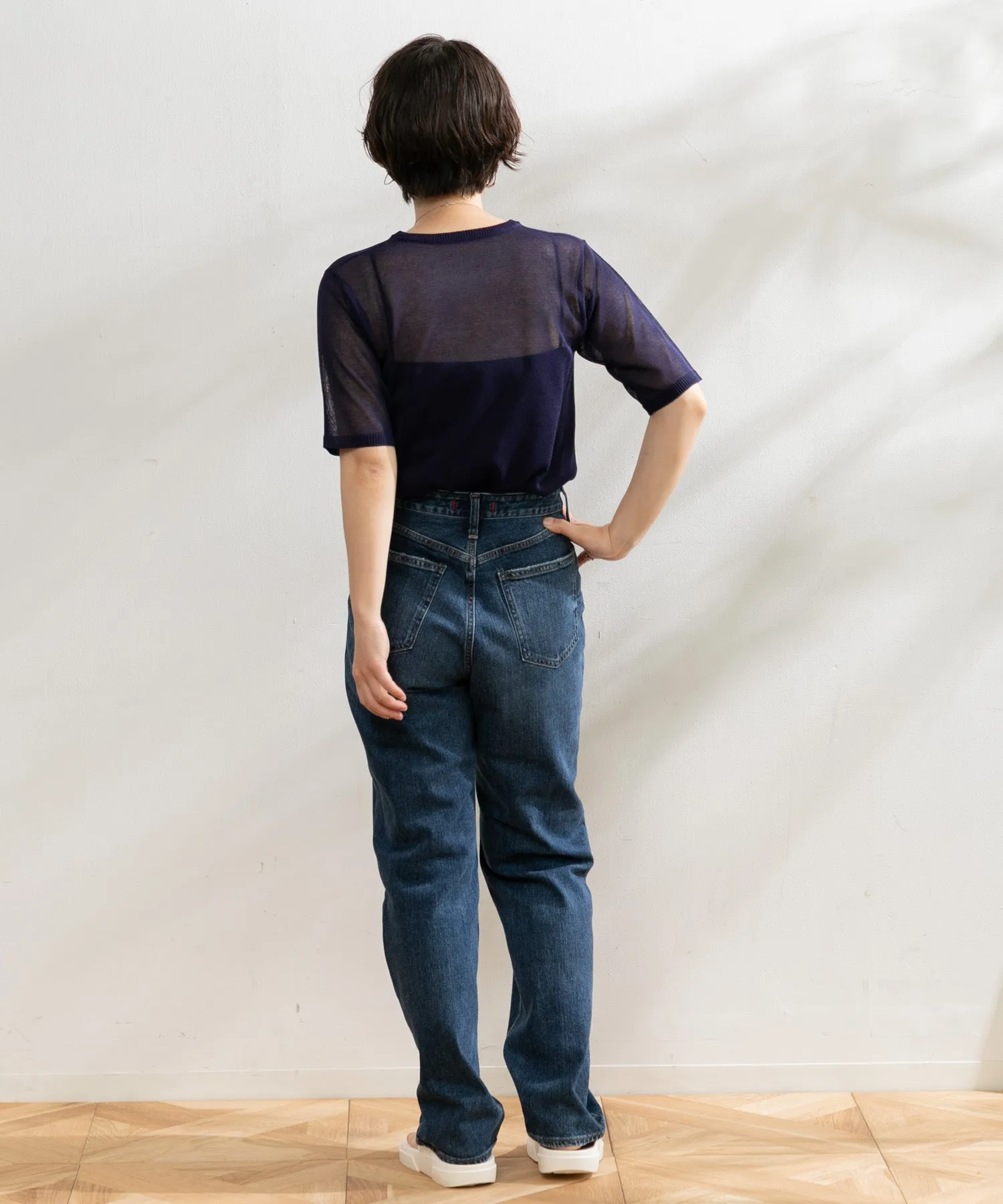 【WOMEN】ARCシアー5分袖ニットプルオーバー