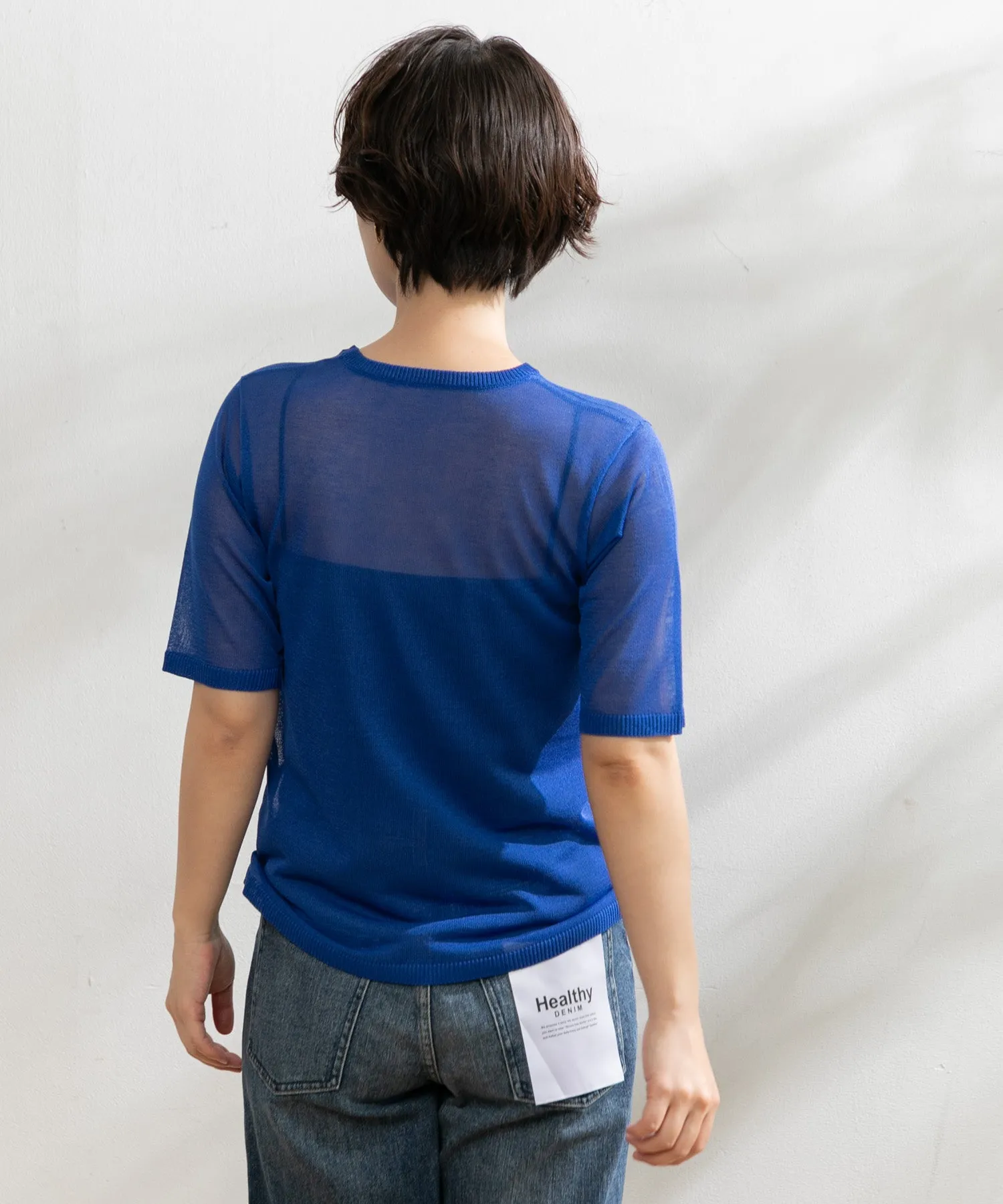 【WOMEN】ARCシアー5分袖ニットプルオーバー