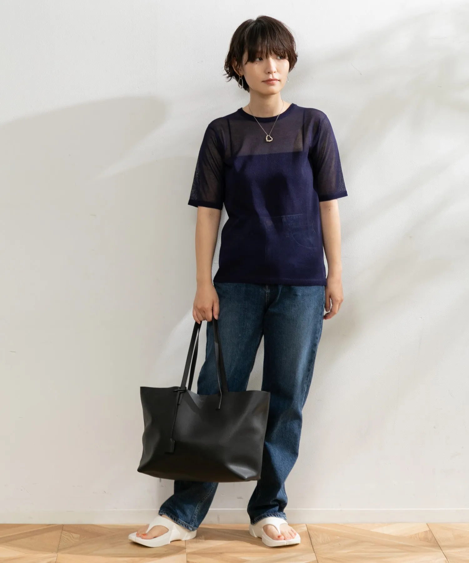 【WOMEN】ARCシアー5分袖ニットプルオーバー