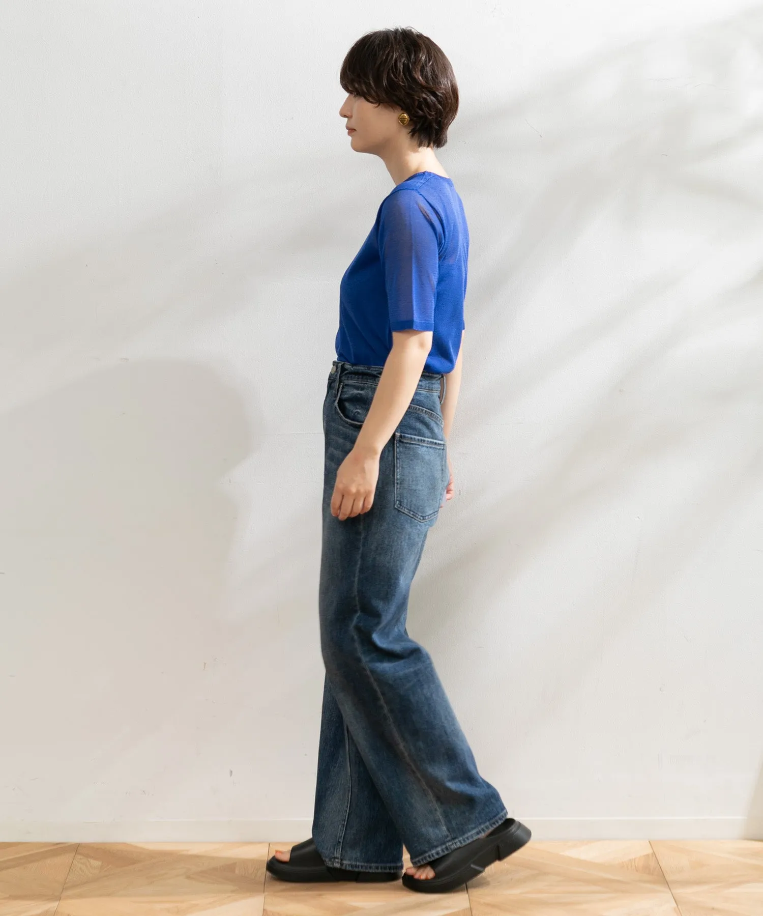 【WOMEN】ARCシアー5分袖ニットプルオーバー