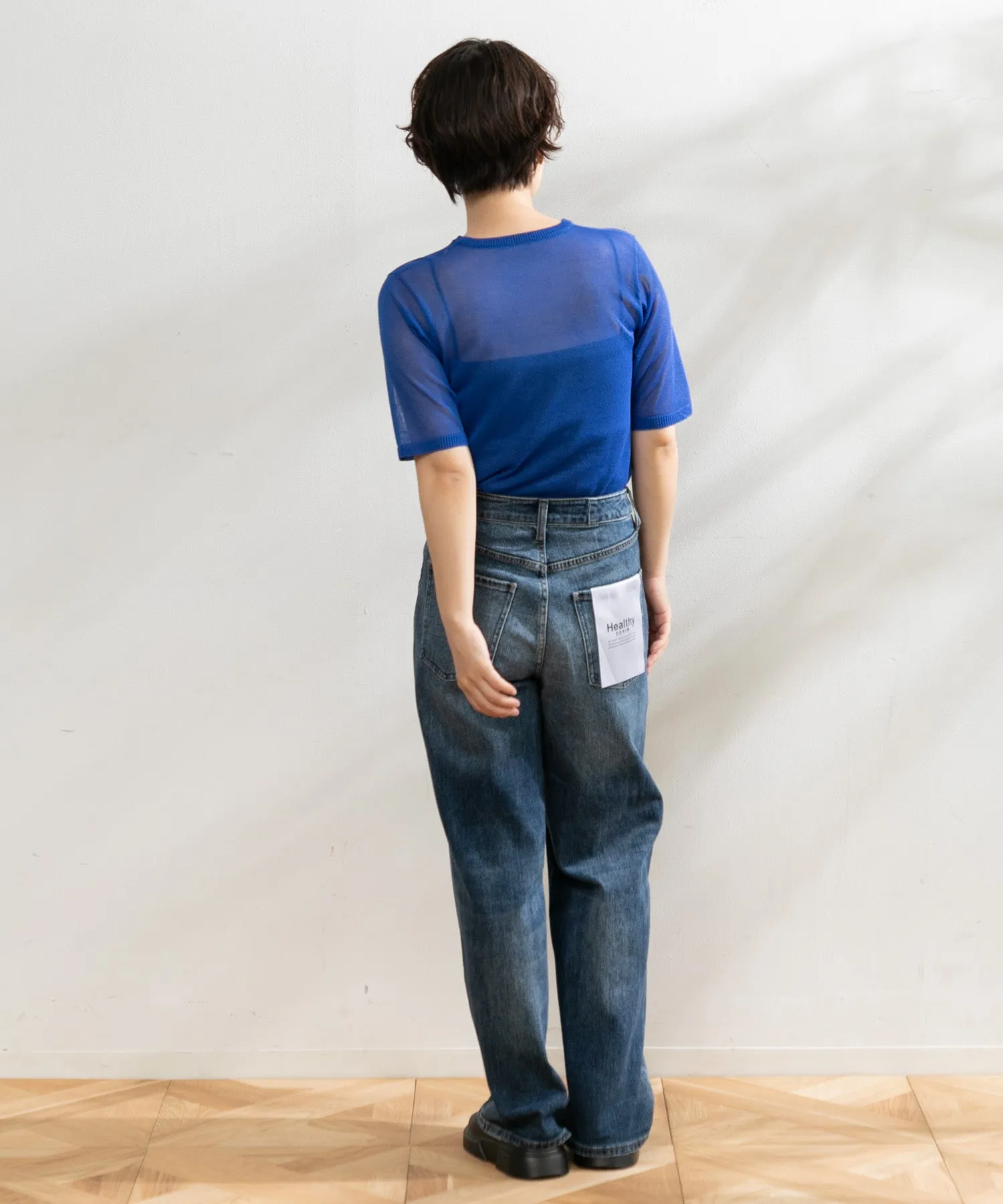 【WOMEN】ARCシアー5分袖ニットプルオーバー
