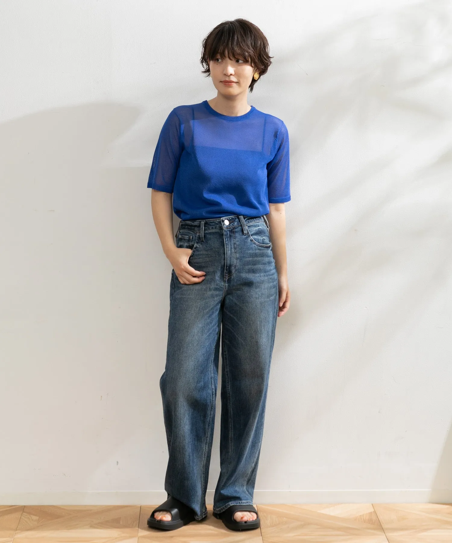 【WOMEN】ARCシアー5分袖ニットプルオーバー