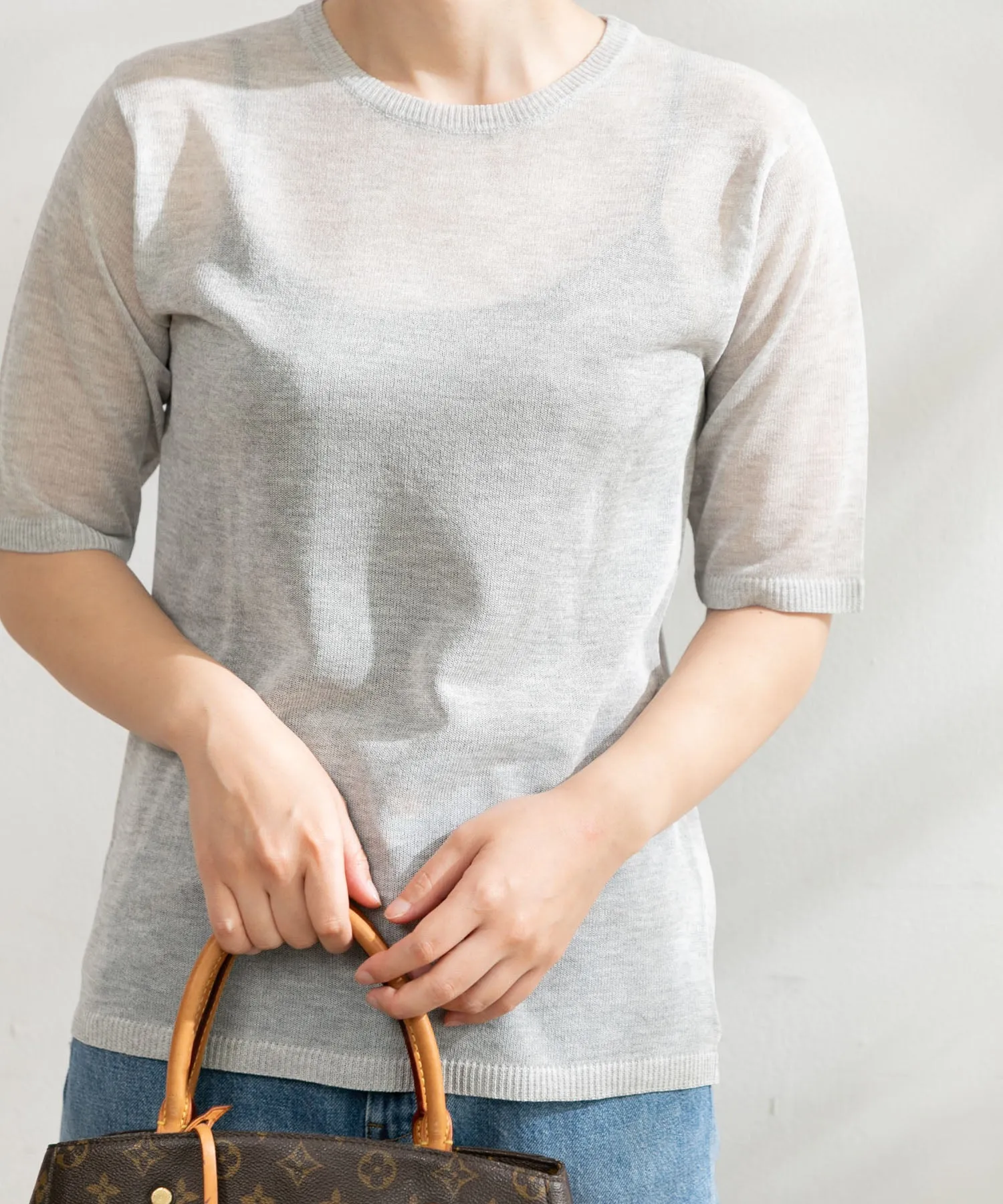 【WOMEN】ARCシアー5分袖ニットプルオーバー