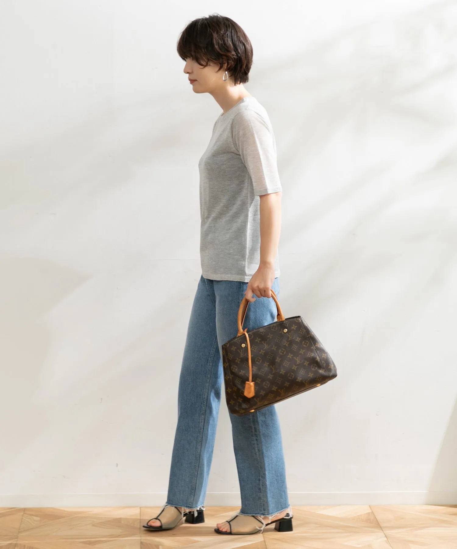 【WOMEN】ARCシアー5分袖ニットプルオーバー