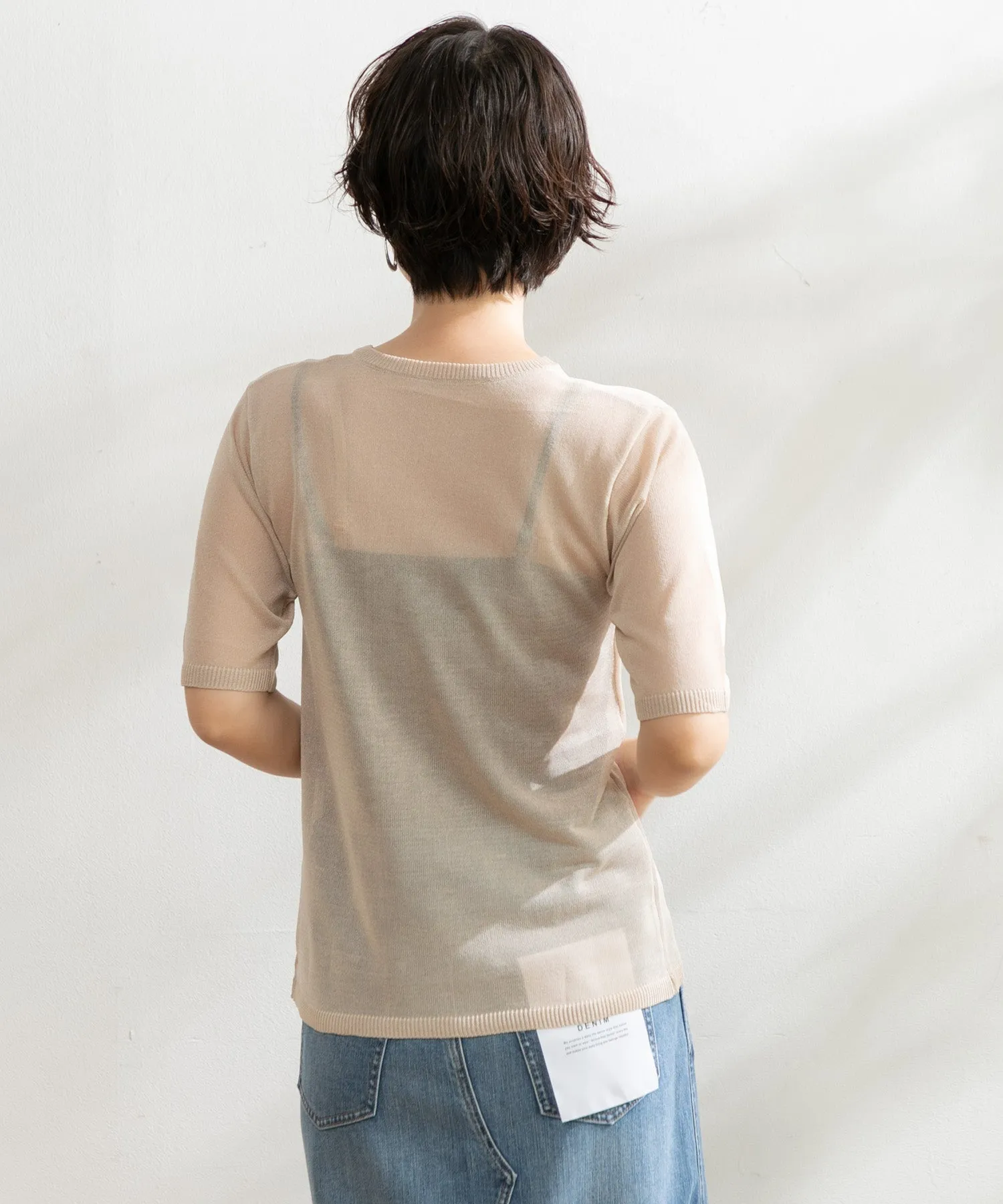 【WOMEN】ARCシアー5分袖ニットプルオーバー