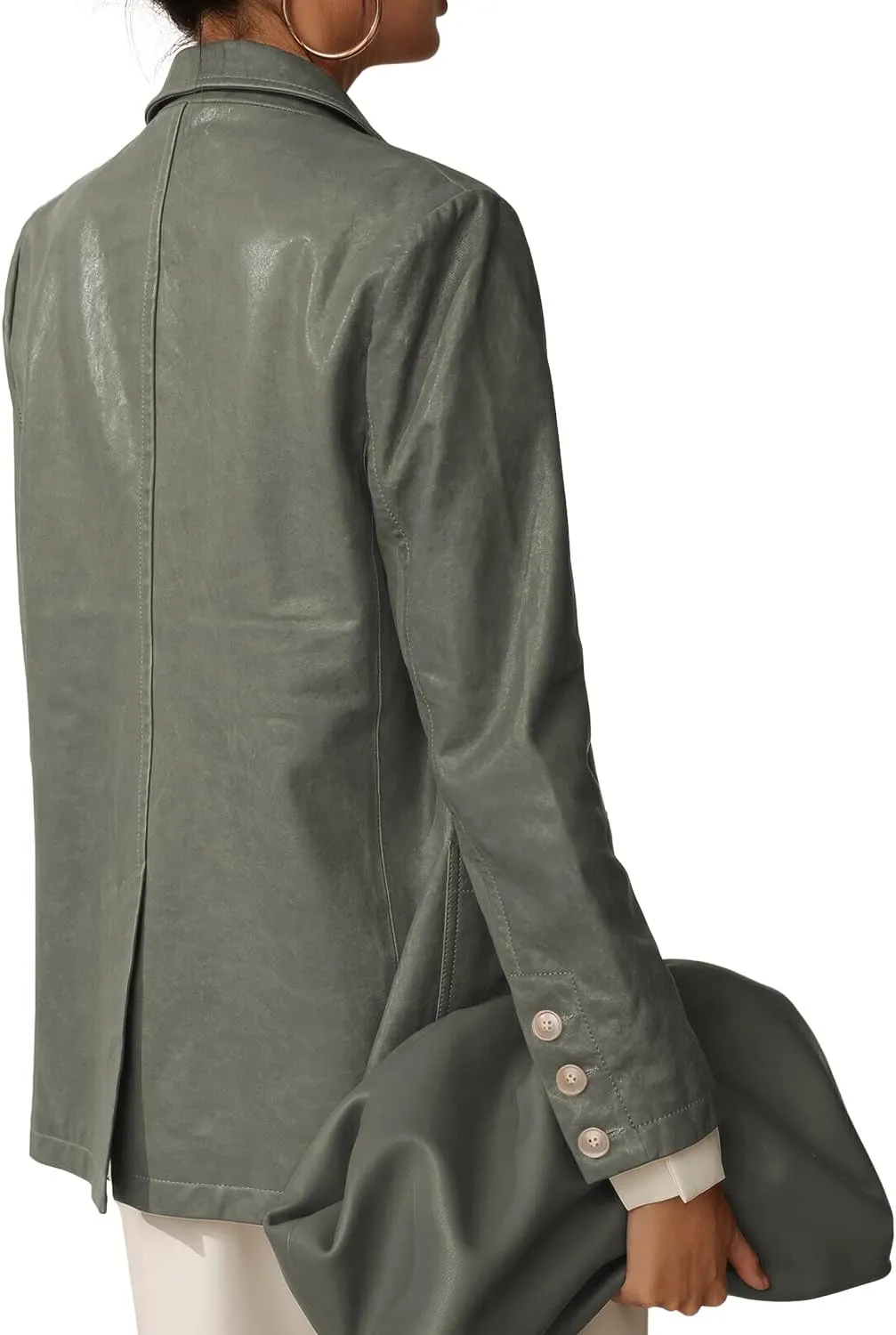Women's Genuine Lambskin Leather Blazer With Lapel Collar