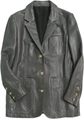 Women's Genuine Lambskin Leather Blazer With Lapel Collar