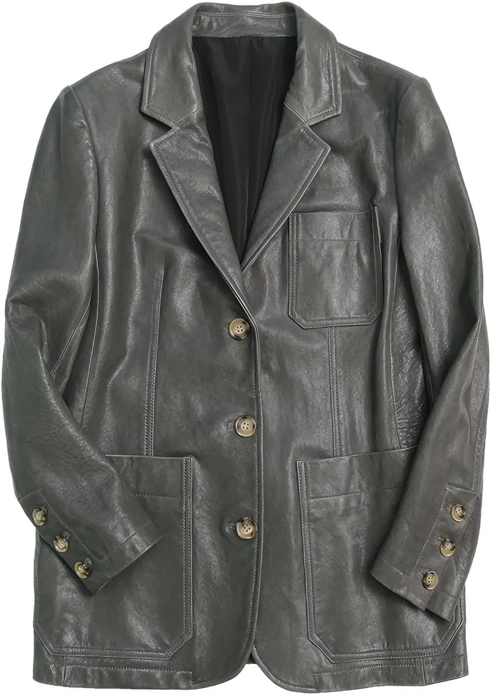 Women's Genuine Lambskin Leather Blazer With Lapel Collar