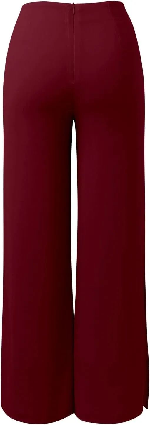 Women's Lightweight Chiffon Flowy Wide Leg Dress Pants High Elastic Waisted Trousers Flared Business Casual Pants