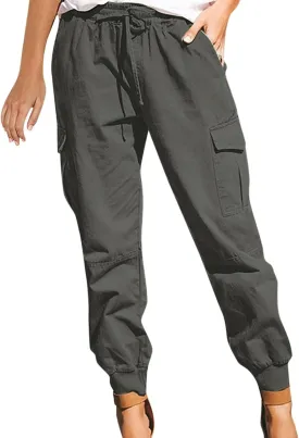 Womens Slacks Jogger Pants Trendy Slim Cargo Ankle Elastic Waistband Drawstring Pants Comfy for Streetwear Vacation