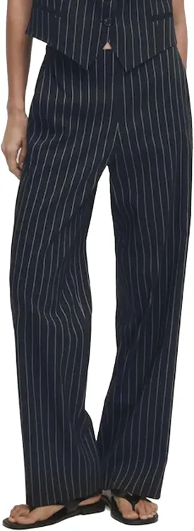 Women's Straight Leg Pinstripe Trousers High Waist Office Business Pants Casual Striped Dressy Pants with Pockets
