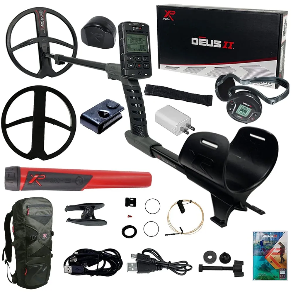 XP DEUS II FMF Metal Detector with 11" FMF Search Coil, WS6 Headphones, Remote, FREE MI-6 Pinpointer AND Backpack 240